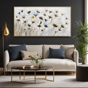 Yağlı Boya Dokulu Kabartmalı Soft Çiçekler Tablo 70x120cm