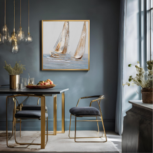 Yağlı Boya Dokulu Kabartmalı Gümüş Detaylı Soyut Yelken Tablo 90x90cm