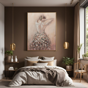 Yağlı Boya Dokulu Kabartmalı Çiçek Elbiseli Kadın Tablo 70x100cm