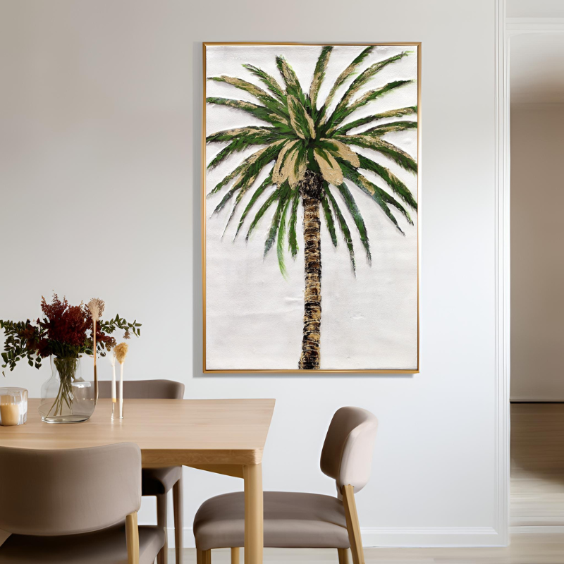 Yağlı Boya Dokulu Kabartmalı Altın Detaylı Palmiye Ağacı Tablo 70x100cm