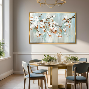 Yağlı Boya Dokulu Kabartmalı Beyaz Kiraz Çiçeği Tablo 70x120cm