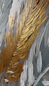 Yağlı Boya Dokulu Kabartmalı Gold Beyaz Tüyler Tablo
