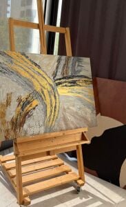 Yağlı Boya Dokulu Kabartmalı Altınlı Soyut Tablo 90x90cm