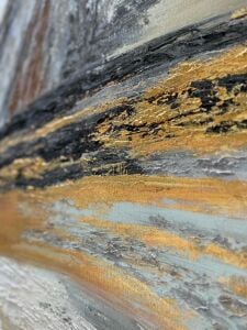 Yağlı Boya Dokulu Kabartmalı Altınlı Soyut Tablo 90x90cm