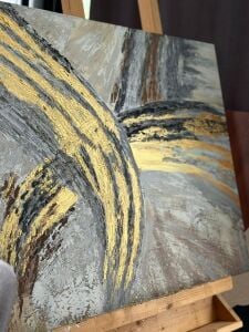 Yağlı Boya Dokulu Kabartmalı Altınlı Soyut Tablo 90x90cm