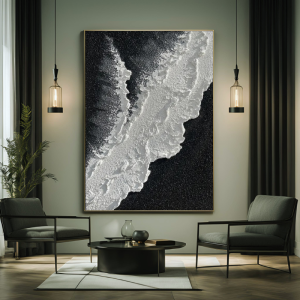 Yağlı Boya Dokulu Kabartmalı Beyaz Dalgalar Tablo 70x100cm