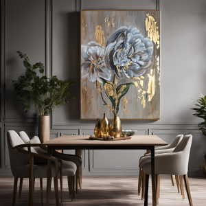 Yağlı Boya Dokulu Kabartmalı Altın Detaylı Çiçek Tablo 70x100cm