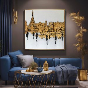 Yağlı Boya Dokulu Kabartmalı Paris'te İnsanlar Tablosu 90x90cm