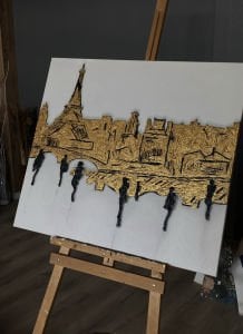 Yağlı Boya Dokulu Kabartmalı Paris'te İnsanlar Tablosu 90x90cm