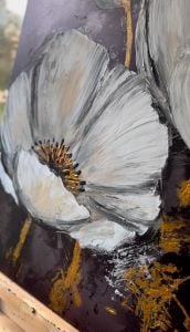 Yağlı Boya Dokulu Kabartmalı Beyaz Çiçekler Tablo 90x90cm