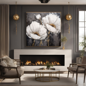 Yağlı Boya Dokulu Kabartmalı Beyaz Çiçekler Tablo 90x90cm