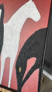 Yağlı Boya Dokulu Kabartmalı Abstract Atlar Tablosu V2