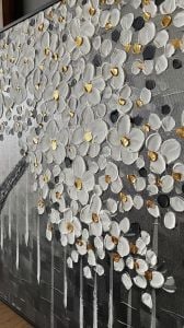 Yağlı Boya Dokulu Beyaz Hayat Ağacı Tablosu 70x120cm