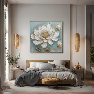 Yağlı Boya Dokulu Kabartmalı Altınlı Çiçek Tablo 90x90cm