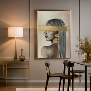 Yağlı Boya Dokulu Kabartmalı Altın Fırça Darbeli Kadın Tablo 70x100cm