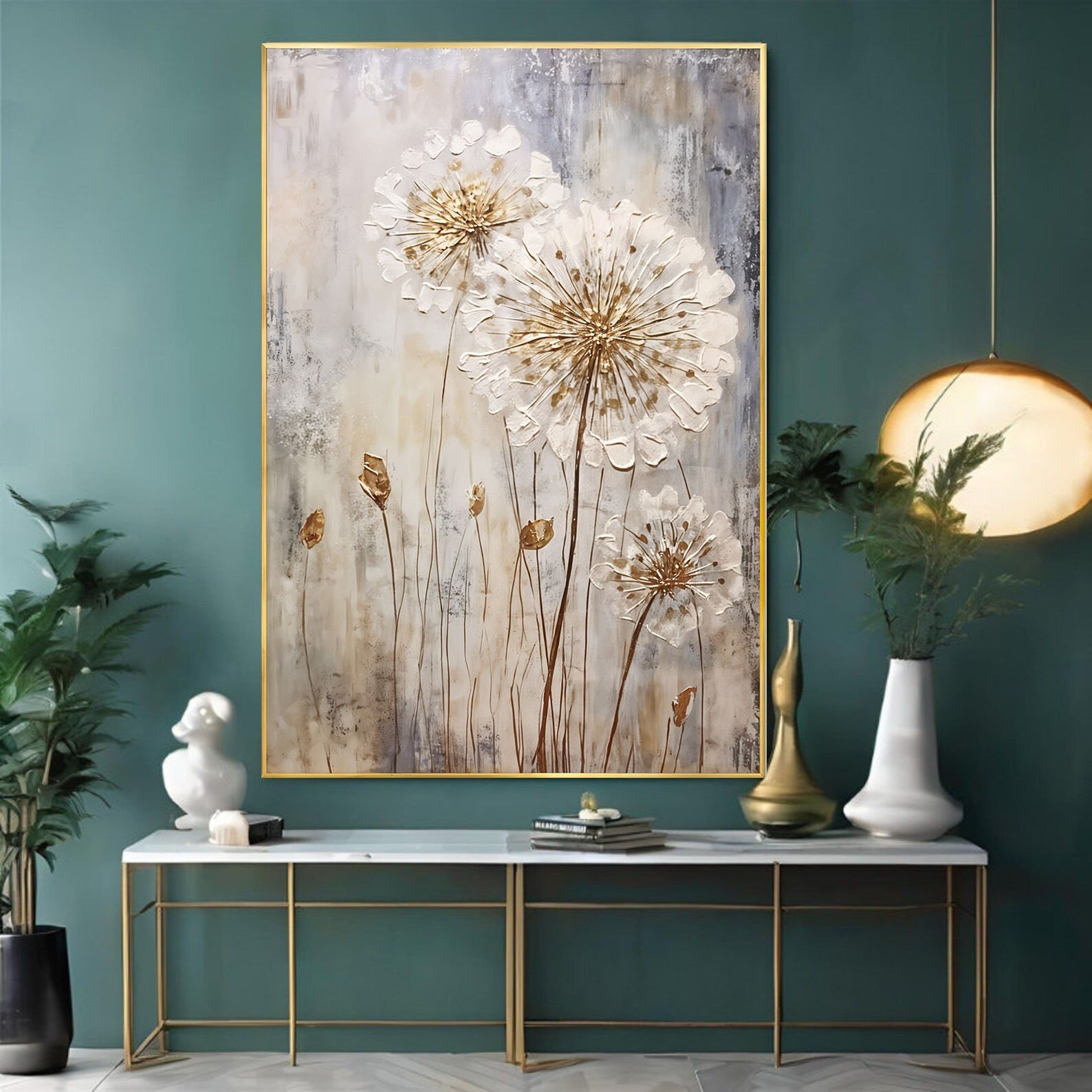 Yağlı Boya Dokulu Beyaz Karahindiba Tablosu 70x100cm