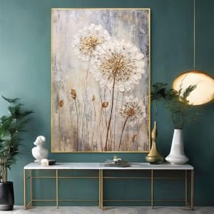 Yağlı Boya Dokulu Beyaz Karahindiba Tablosu 70x100cm
