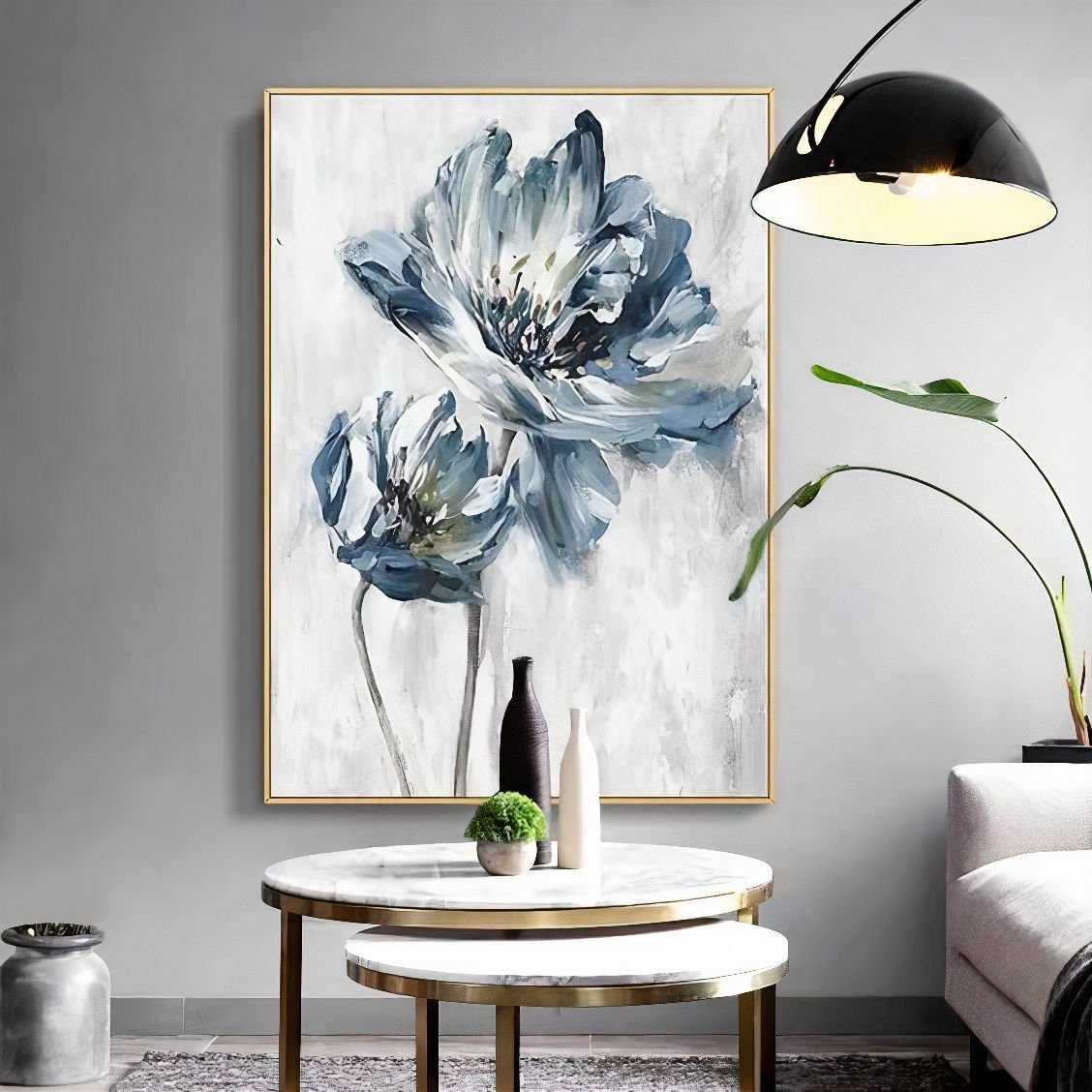 Yağlı Boya Dokulu Kabartmalı Mavi Çiçek Tablo 70x100cm