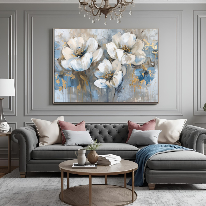 Yağlı Boya Dokulu Kabartmalı Pastel Tonlu Çiçekler Tablo