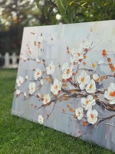 Yağlı Boya Dokulu Kabartmalı Bahar Çiçekleri Tablo 70x120cm