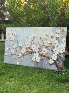 Yağlı Boya Dokulu Kabartmalı Bahar Çiçekleri Tablo 70x120cm