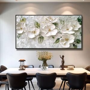 Yağlı Boya Dokulu Kabartmalı Yasemin Çiçekleri Tablo 70x120cm