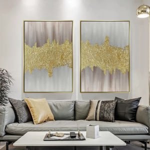 Yağlı Boya Dokulu Kabartmalı Altın Pudra İkili Tablo 50x70cm