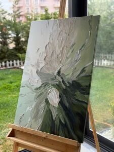 Yağlı Boya Dokulu Kabartmalı Yeşil Tonlu Soyut Tablo