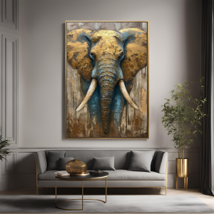 Yağlı Boya Dokulu Kabartmalı Gold Detaylı Fil Tablo 70x100cm