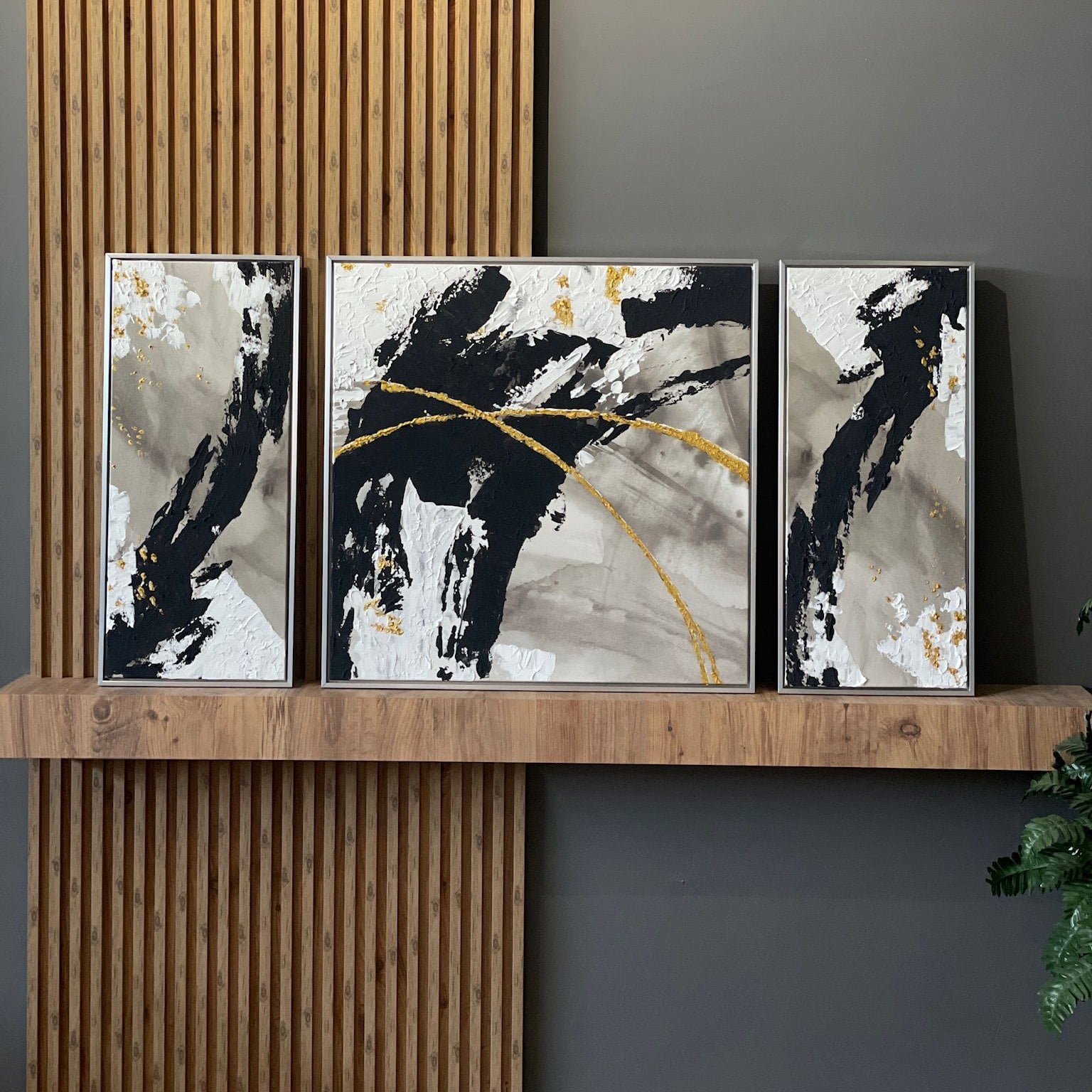 70x70cm ve 30x70cm Üçlü Yağlı Boya Dokulu Kabartmalı Tablo