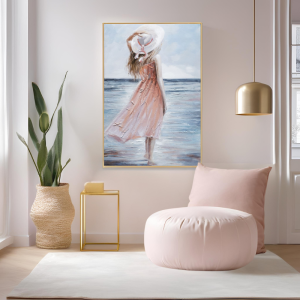 Yağlı Boya Dokulu Kabartmalı Deniz Kıyısındaki Kadın Tablo 70x100cm