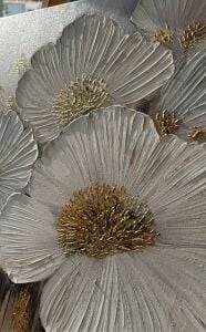 Yağlı Boya Dokulu Kabartmalı Bej Krem Çiçekler Tablo