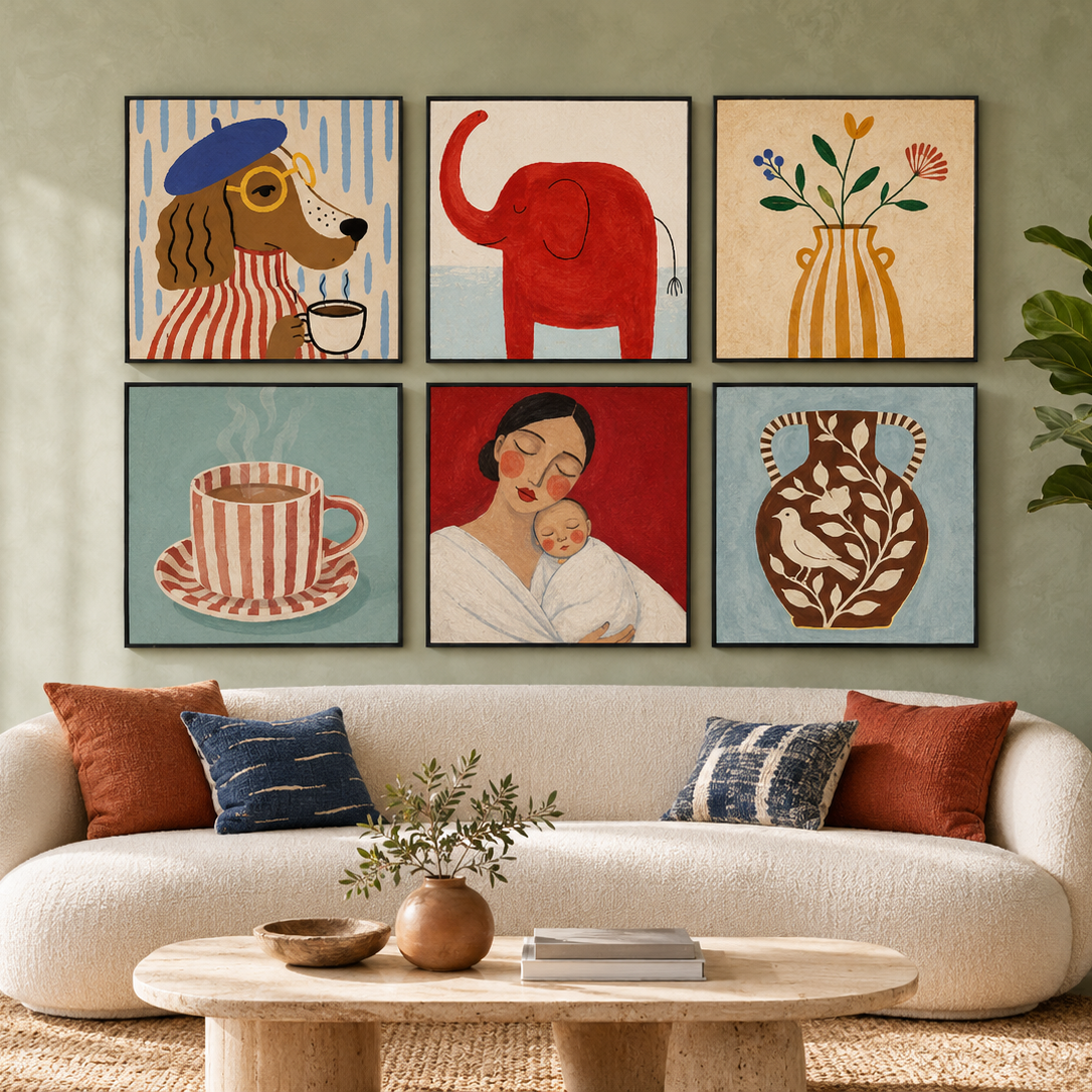 Altılı Kanvas Tuval Tablo Seti Modern Tasarım V3 40x40cm Kod: HM96