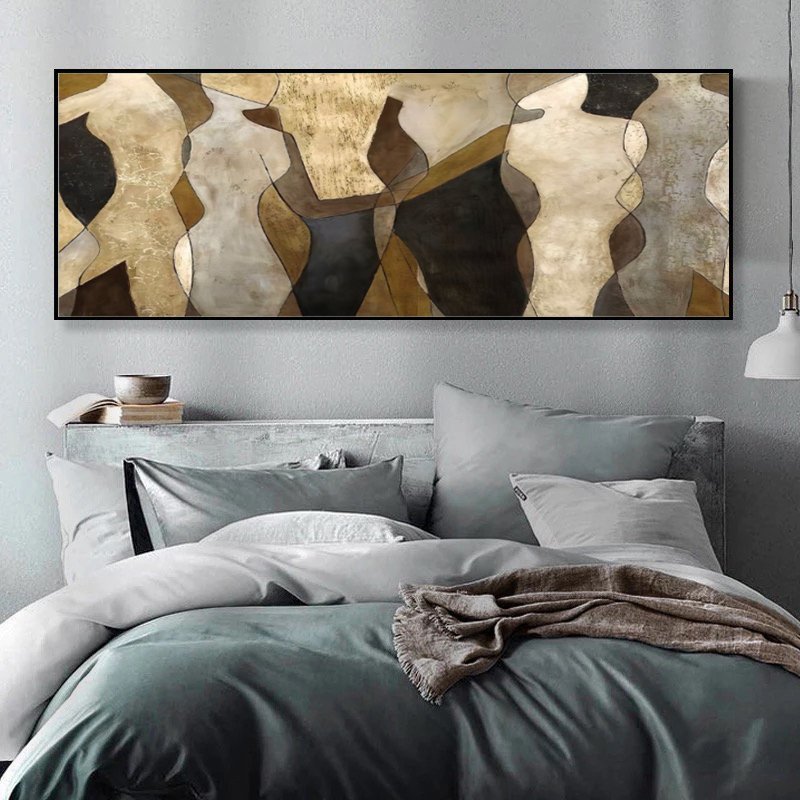 120x50cm Panoramik Kanvas Tuval Tablo Kahverengi Soyut Kod: L6678 Altın Metal Çerçeve-