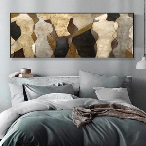 120x50cm Panoramik Kanvas Tuval Tablo Kahverengi Soyut Kod: L6678 Altın Metal Çerçeve-