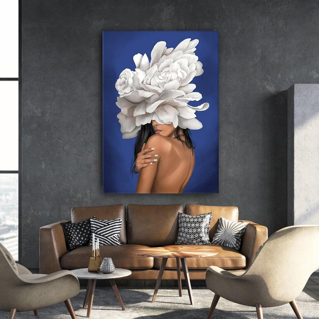 Kanvas Tablo Blue Woman Kod: A140-3-K 90x90cm Kanvas Tablo - Altın Metal Çerçeve-