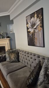 Kanvas Tuval Tablo Altın Detaylı Gri Çiçek Kod: EYL46-1