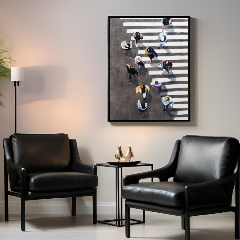 Yağlı Boya Dokulu Kabartmalı Kuş Bakışı İnsanlar Tablo 70x100cm
