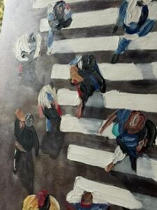 Yağlı Boya Dokulu Kabartmalı Kuş Bakışı İnsanlar Tablo 70x100cm