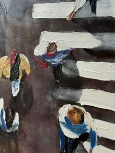 Yağlı Boya Dokulu Kabartmalı Kuş Bakışı İnsanlar Tablo 70x100cm