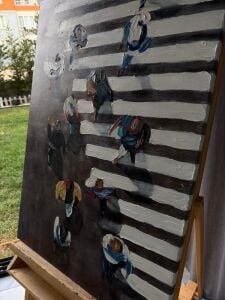 Yağlı Boya Dokulu Kabartmalı Kuş Bakışı İnsanlar Tablo 70x100cm