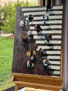 Yağlı Boya Dokulu Kabartmalı Kuş Bakışı İnsanlar Tablo 70x100cm