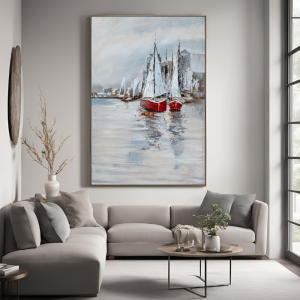 Yağlı Boya Dokulu Kabartmalı Kırmızı Yelkenler Tablo 70x100cm