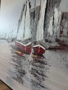 Yağlı Boya Dokulu Kabartmalı Kırmızı Yelkenler Tablo 70x100cm