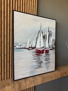 Yağlı Boya Dokulu Kabartmalı Kırmızı Yelkenler Tablo 70x100cm