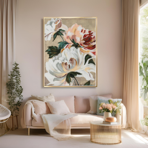 Yağlı Boya Dokulu Kabartmalı Pastel Çiçekler Tablo 70x100cm