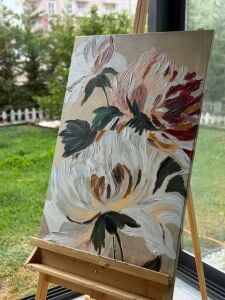 Yağlı Boya Dokulu Kabartmalı Pastel Çiçekler Tablo 70x100cm