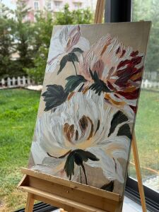 Yağlı Boya Dokulu Kabartmalı Pastel Çiçekler Tablo 70x100cm