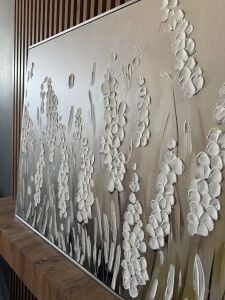 Yağlı Boya Dokulu Kabartmalı Beyaz Lavanta Tablo 70x120cm