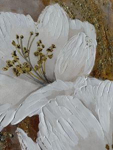 Yağlı Boya Dokulu Kabartmalı Altın Tohumlu Çiçekler Tablo 90x90cm